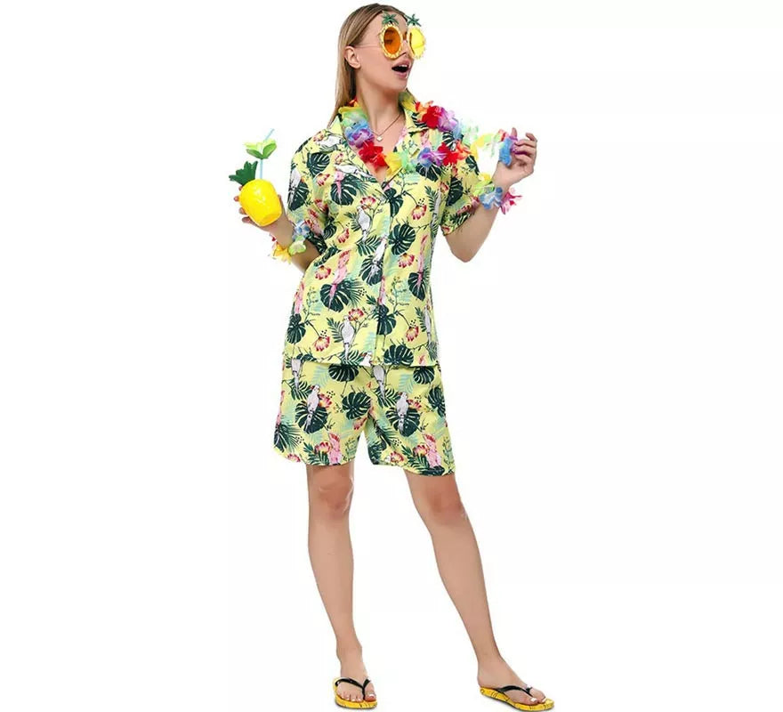 Translation missing: es.Disfraz de Hawaiana Floral estampado en verde para mujer