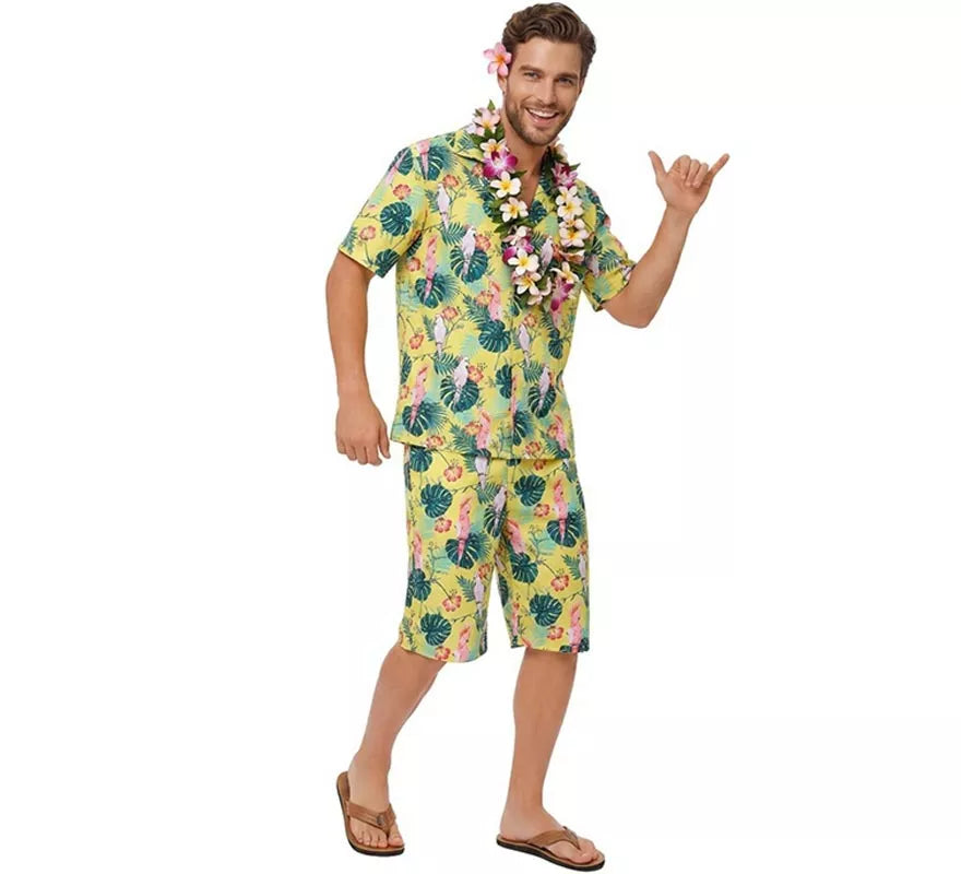Translation missing: es.Disfraz de Hawaiano Floral estampado en verde para hombre