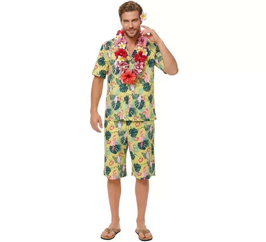 Translation missing: es.Disfraz de Hawaiano Floral estampado en verde para hombre
