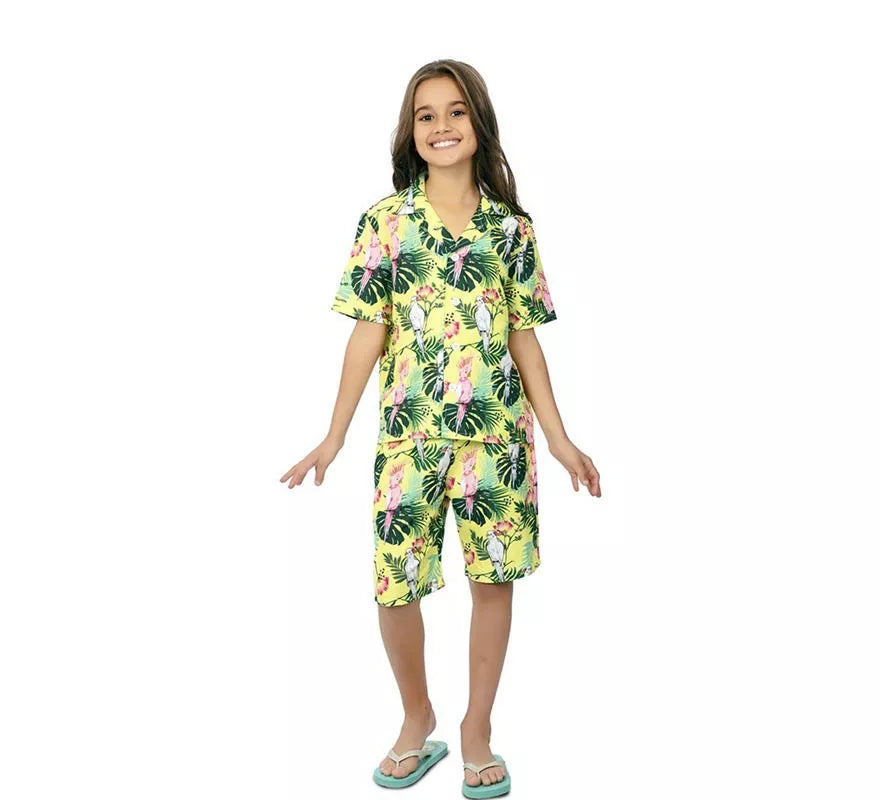 Translation missing: es.Disfraz de Hawaiano Floral estampado en verde para niños