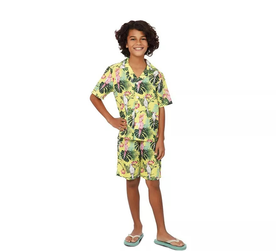 Translation missing: es.Disfraz de Hawaiano Floral estampado en verde para niños