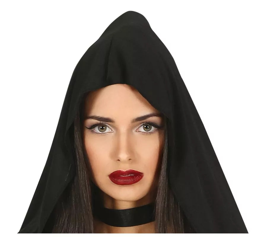 Disfraz de Hechicera Satánica Negra con capucha para mujer