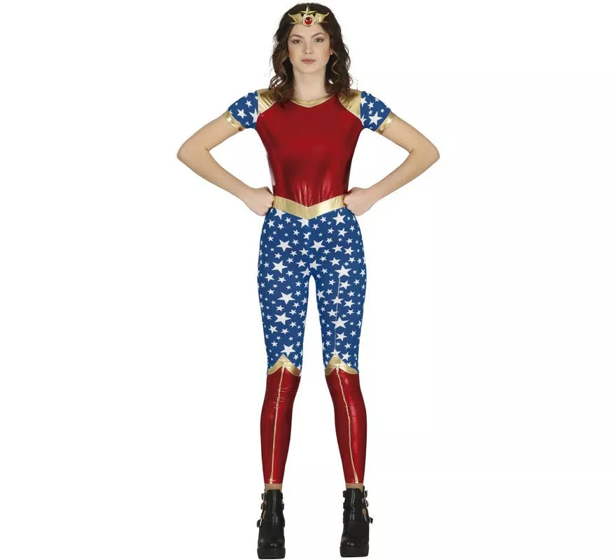 Translation missing: es.Disfraz de Heroína Estrella rojo y azul para adolescente