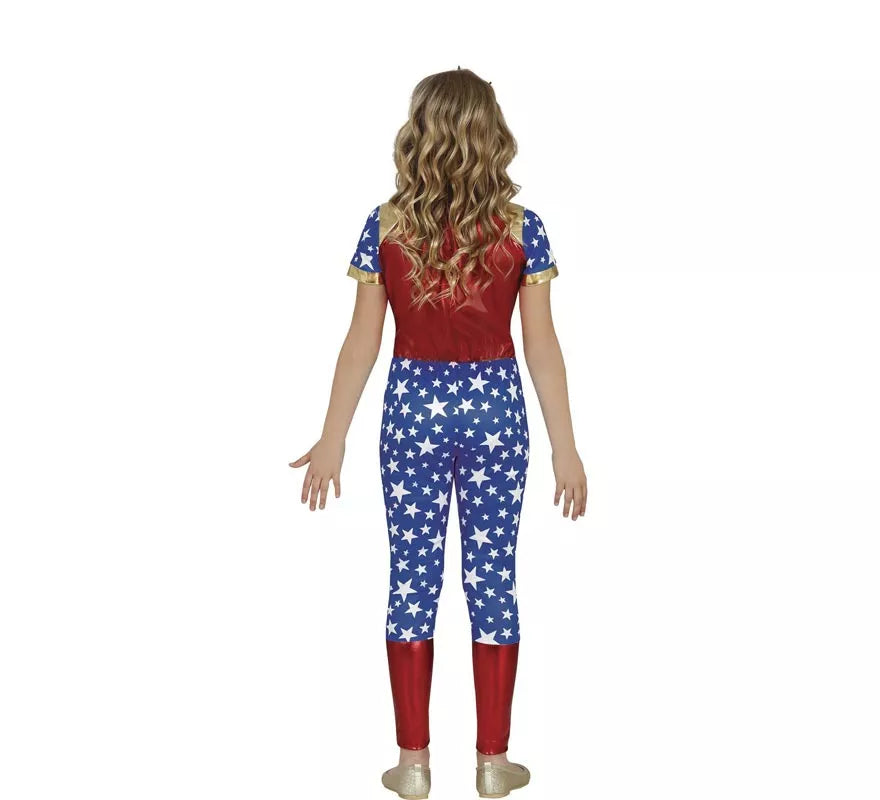 Translation missing: es.Disfraz de Heroína Estrella rojo y azul para niña