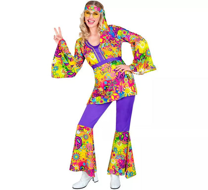 Disfraz de Hippie años 60 Fashion Paz y Amor para mujer