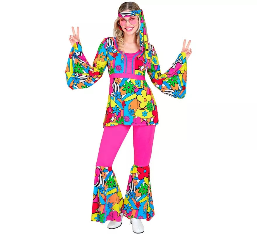 Translation missing: es.Disfraz de Hippie años 60 Flores de caricatura para mujer