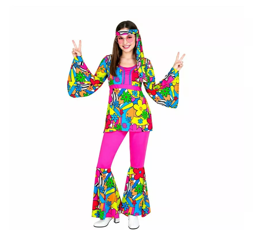 Translation missing: es.Disfraz de Hippie años 60 Flores de caricatura para mujer