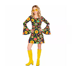 Disfraz de Hippie años 60 Flores Fashion para mujer