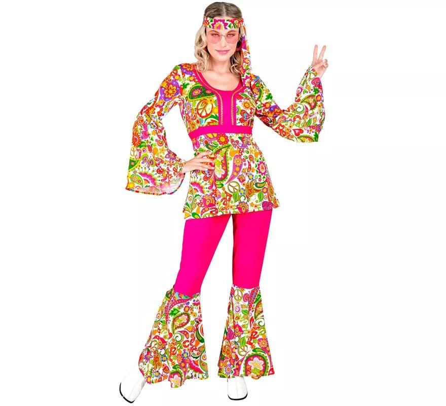 Translation missing: es.Disfraz de Hippie años 60 Flores fucsia para mujer