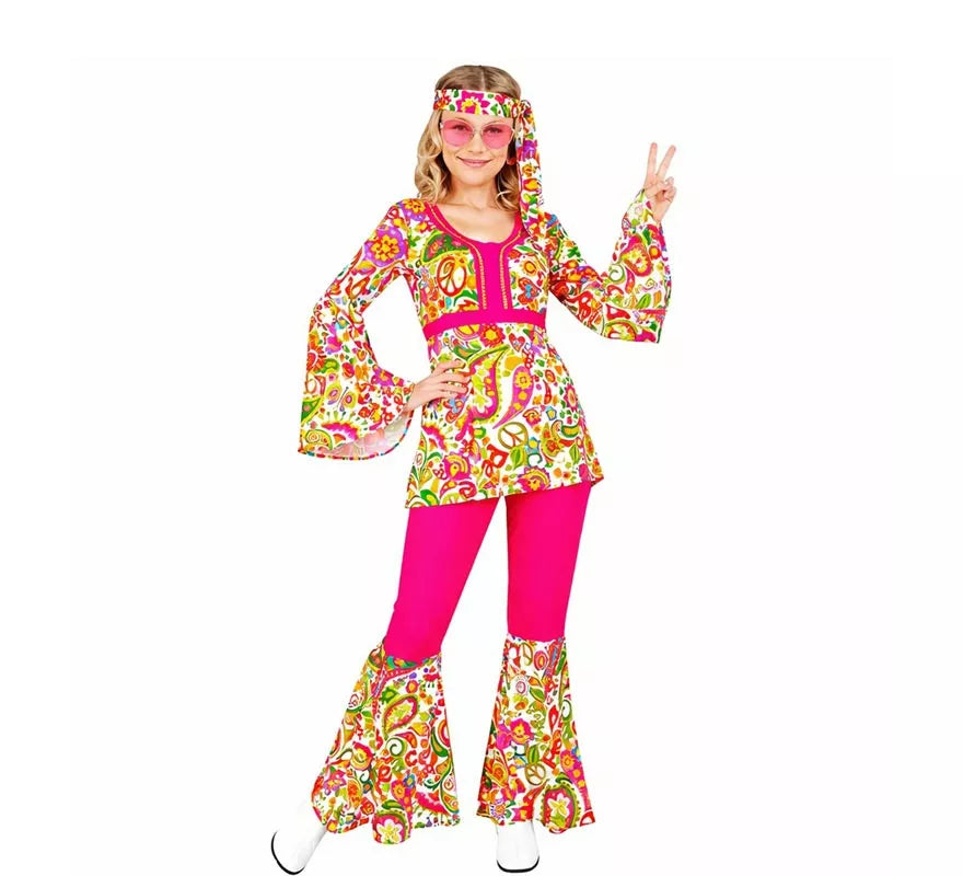 Translation missing: es.Disfraz de Hippie años 60 Flores fucsia para mujer