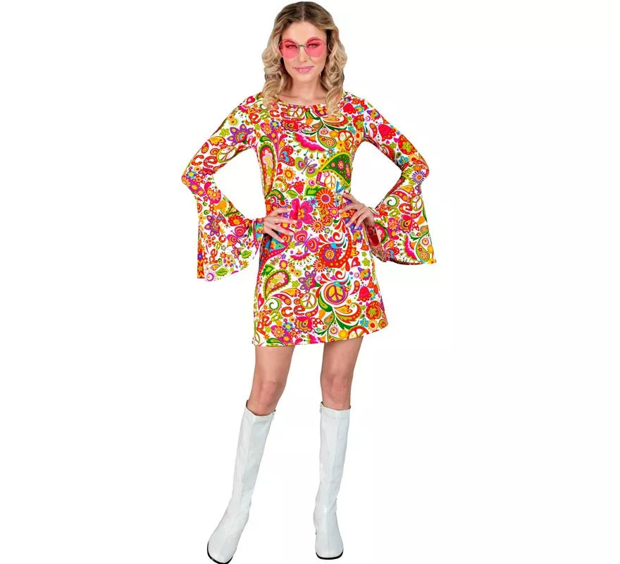 Translation missing: es.Disfraz de Hippie años 60 fucsia para mujer