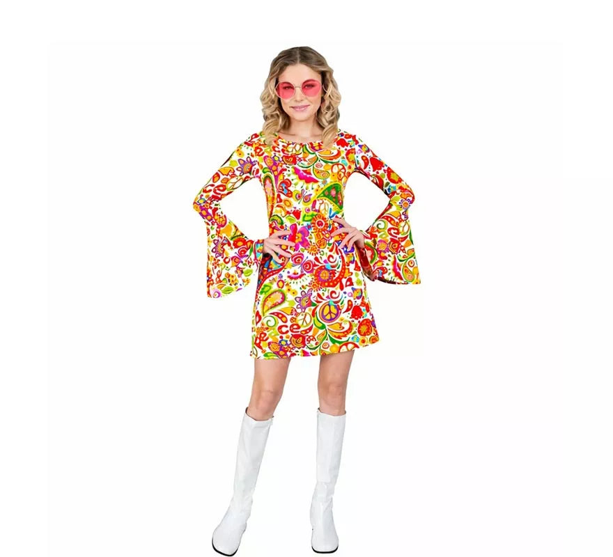 Translation missing: es.Disfraz de Hippie años 60 fucsia para mujer
