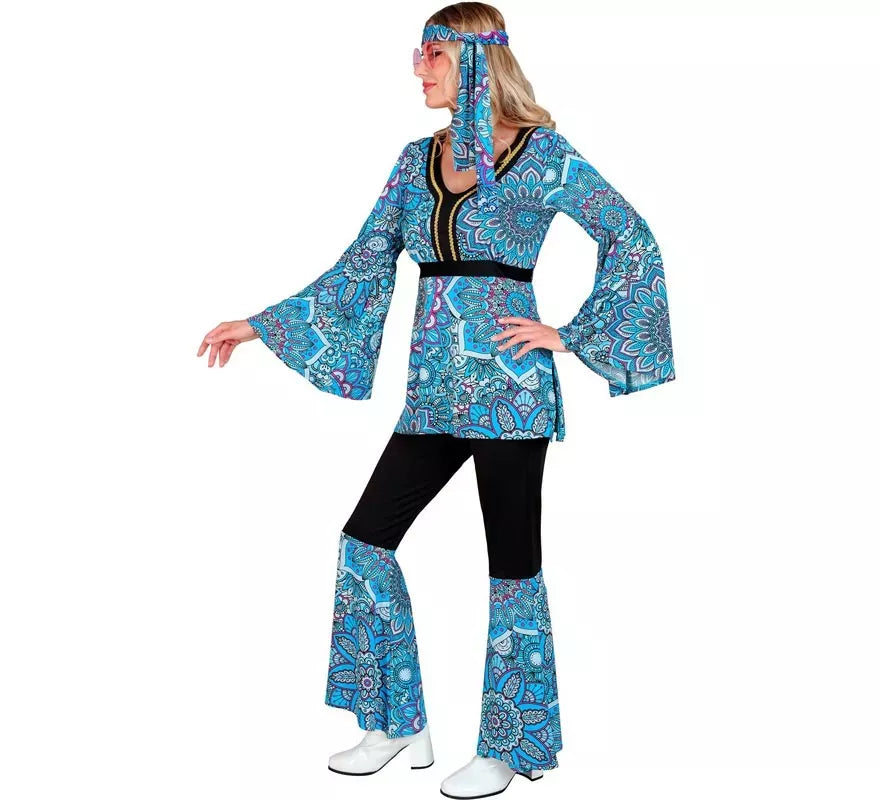 Disfraz de Hippie años 60 Mandala azul oscuro para mujer