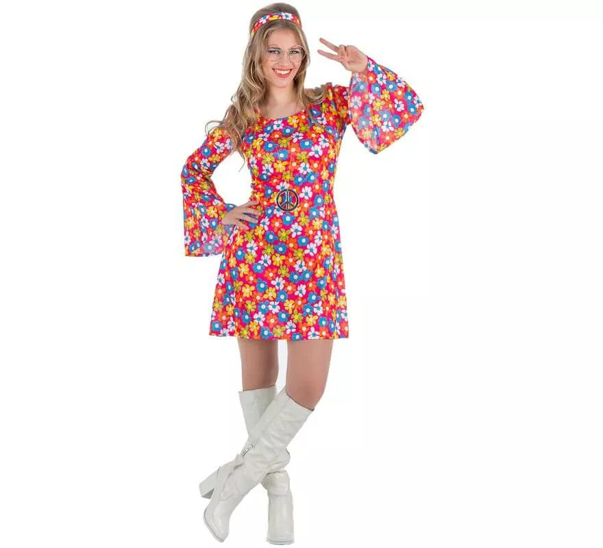 Translation missing: es.Disfraz de Hippie Años 70 con Flores para mujer