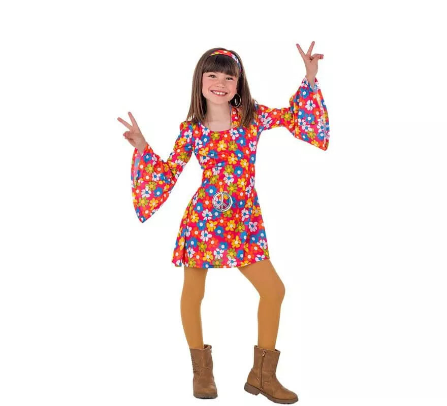 Translation missing: es.Disfraz de Hippie Años 70 con Flores para niña