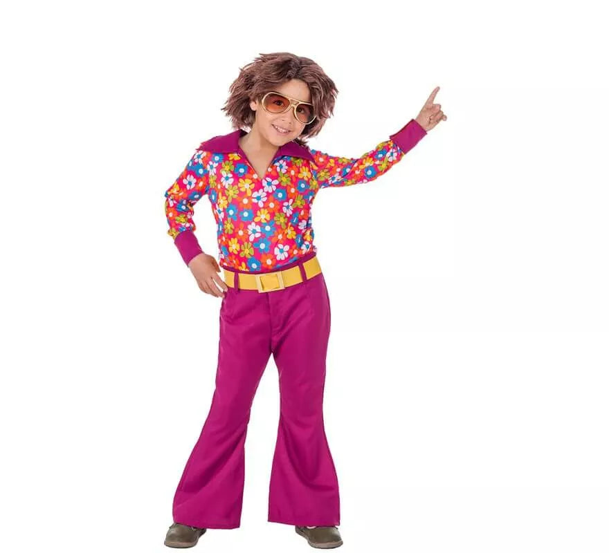 Disfraz de Hippie Años 70 con Flores para niño