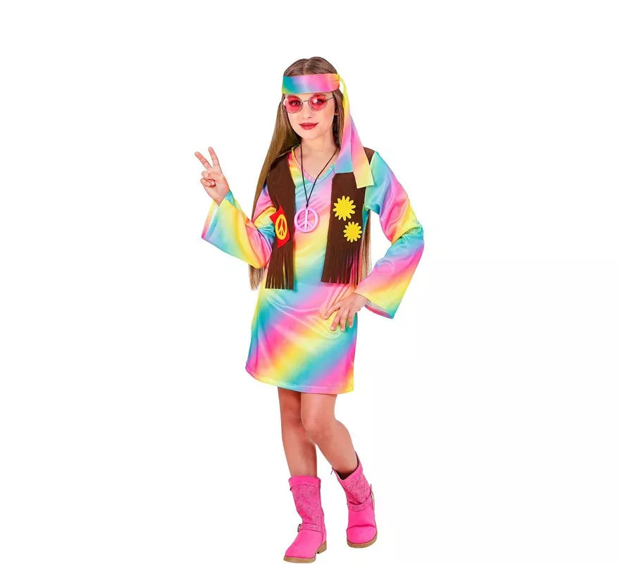 Translation missing: es.Disfraz de Hippie Arcoíris para niña y adolescente