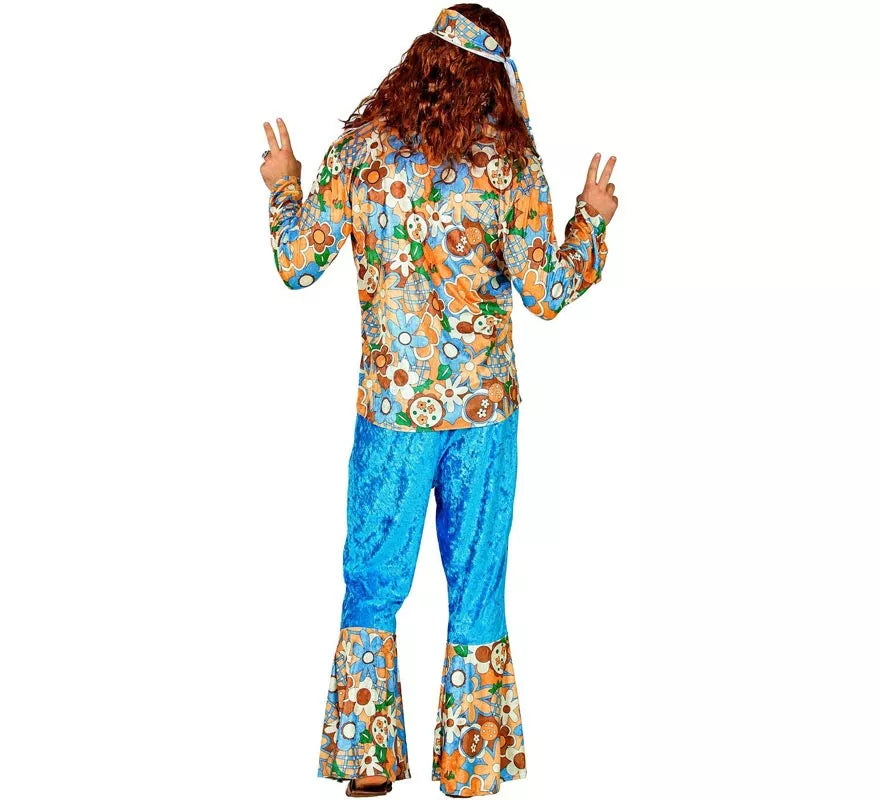 Translation missing: es.Disfraz de Hippie azul de terciopelo para hombre