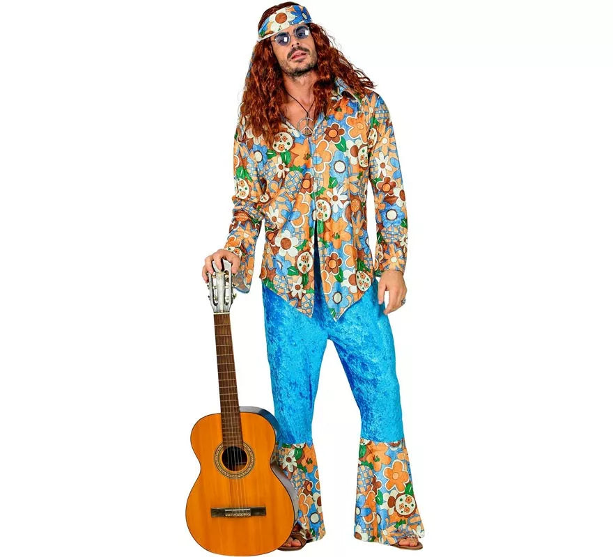 Translation missing: es.Disfraz de Hippie azul de terciopelo para hombre