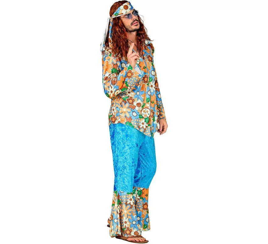 Translation missing: es.Disfraz de Hippie azul de terciopelo para hombre
