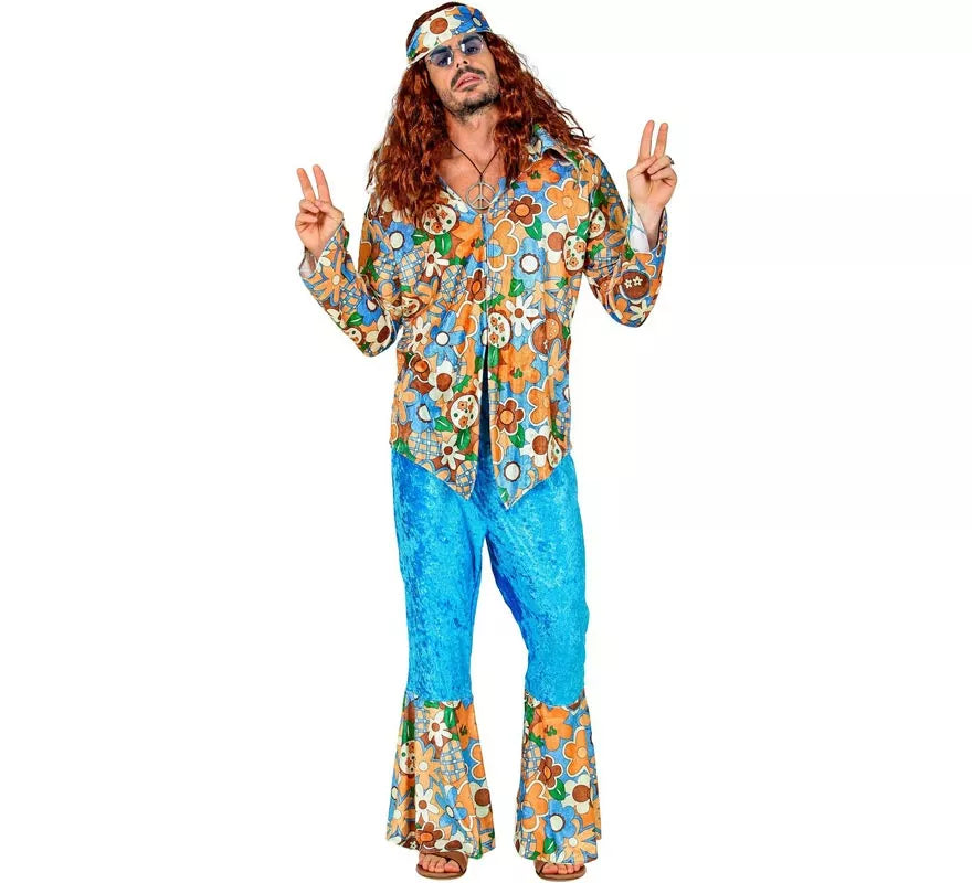 Translation missing: es.Disfraz de Hippie azul de terciopelo para hombre