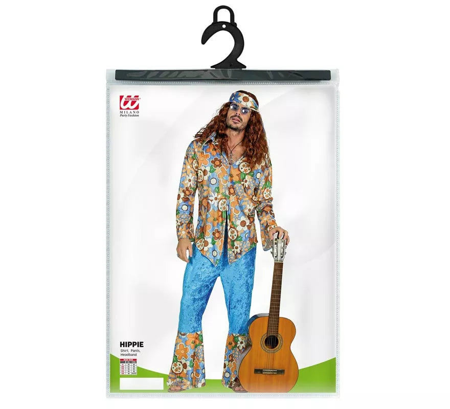 Translation missing: es.Disfraz de Hippie azul de terciopelo para hombre