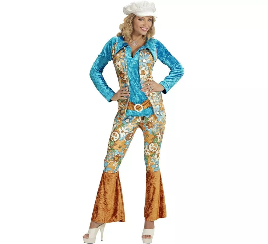 Translation missing: es.Disfraz de Hippie azul de terciopelo para mujer