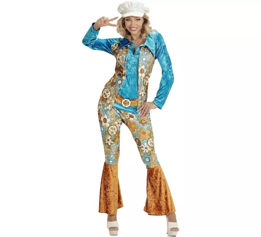 Translation missing: es.Disfraz de Hippie azul de terciopelo para mujer