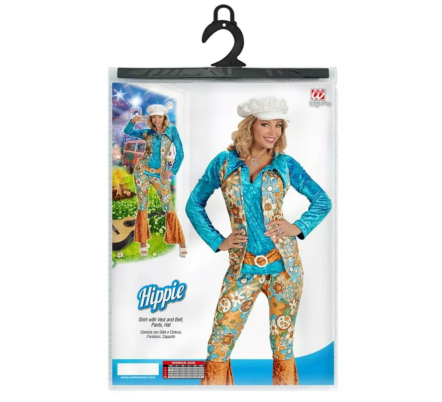Disfraz de Hippie azul de terciopelo para mujer