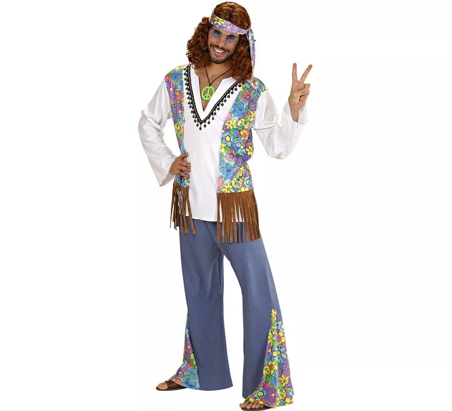 Translation missing: es.Disfraz de Hippie blanco con chaleco para hombre