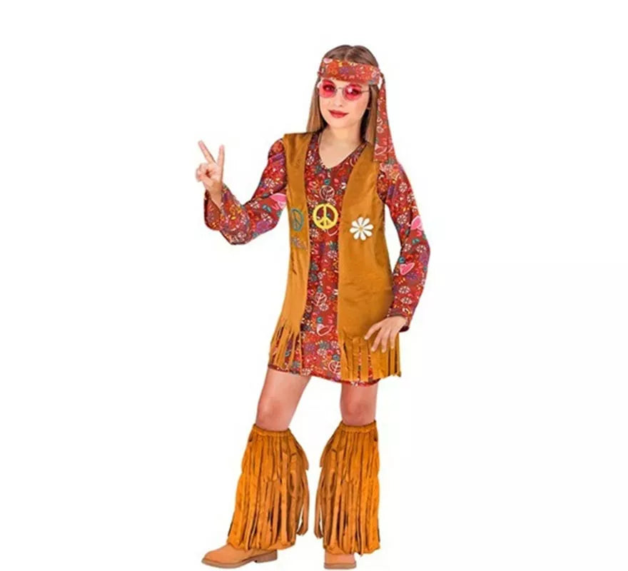 Translation missing: es.Disfraz de Hippie Chaleco marrón para niña y adolescente