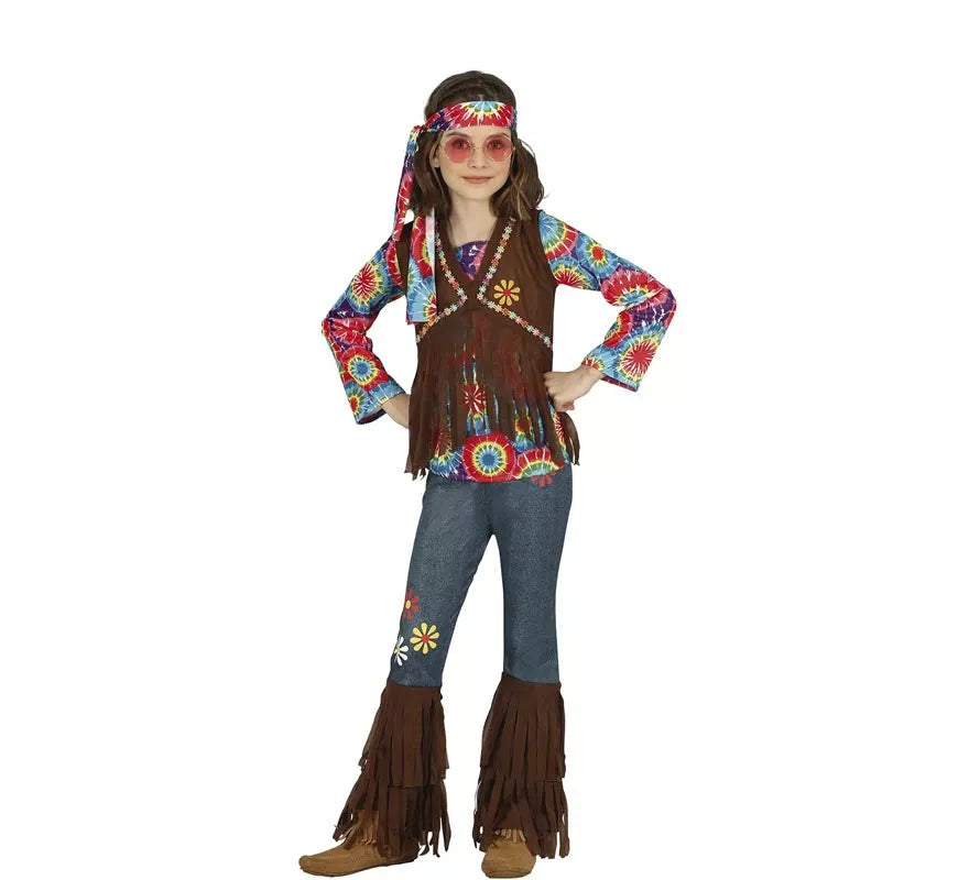 Translation missing: es.Disfraz de Hippie con chaleco marrón para niña