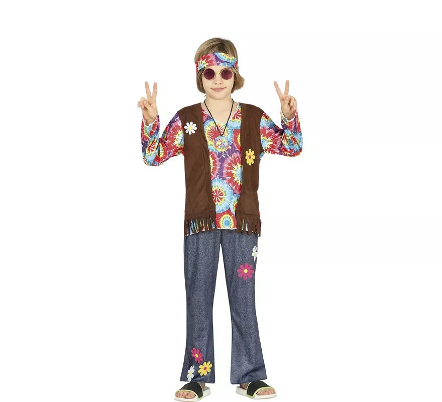 Translation missing: es.Disfraz de Hippie con chaleco marrón para niño