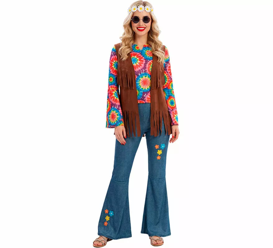 Disfraz de Hippie con Chaleco para mujer
