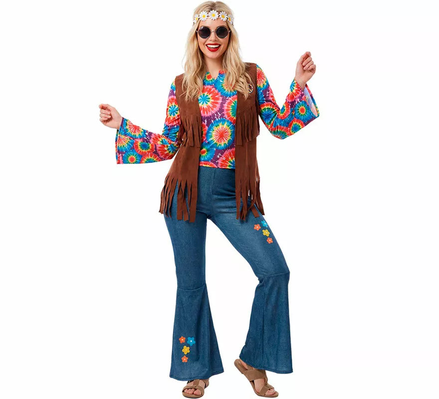 Disfraz de Hippie con Chaleco para mujer