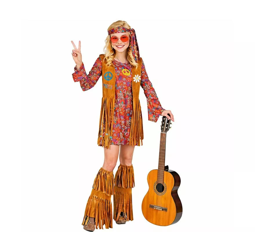Translation missing: es.Disfraz de Hippie con cubrebotas y flecos para mujer