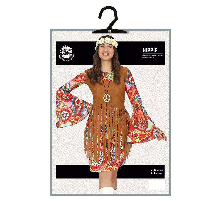 Disfraz de Hippie con vestido corto para mujer