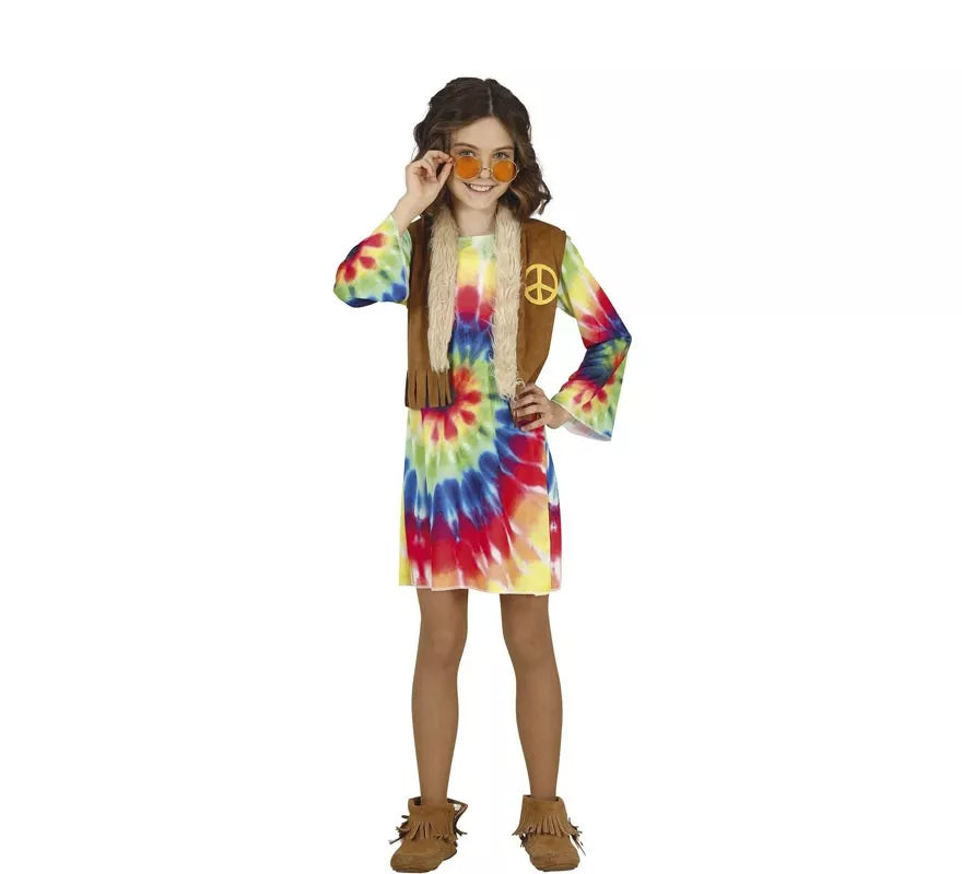 Translation missing: es.Disfraz de Hippie con vestido multicolor para niña