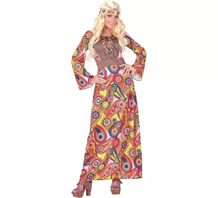 Disfraz de Hippie figuras multicolor para mujer