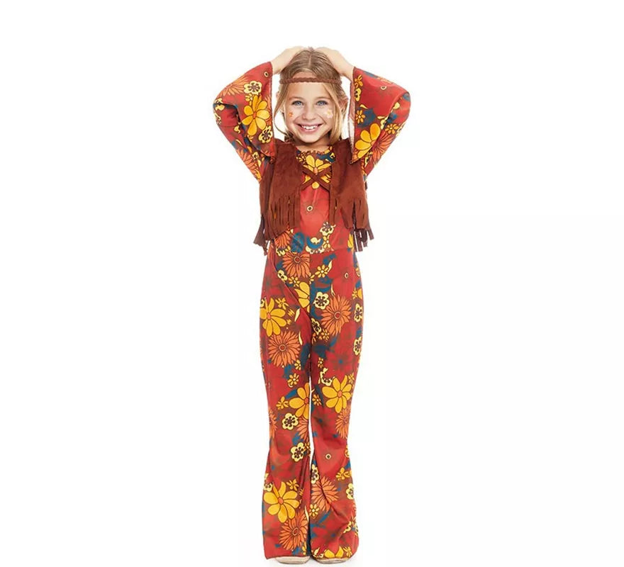 Translation missing: es.Disfraz de Hippie floral con chaleco para niña