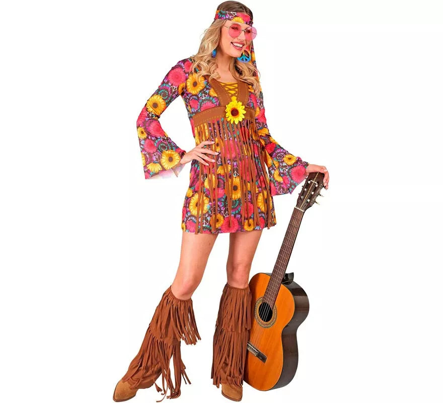 Translation missing: es.Disfraz de Hippie floral con flecos para mujer