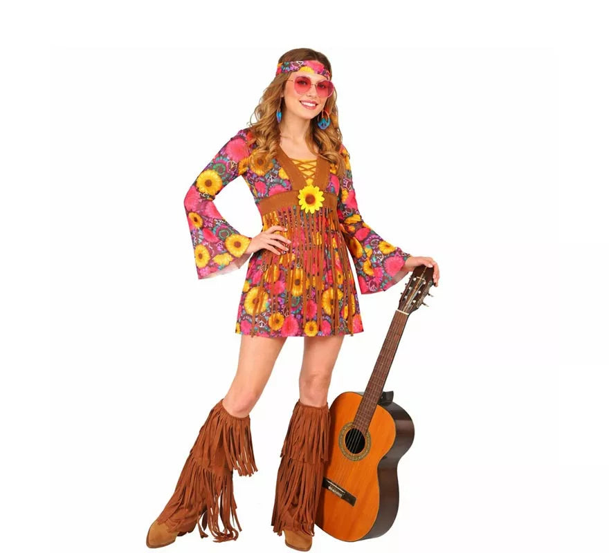 Translation missing: es.Disfraz de Hippie floral con flecos para mujer