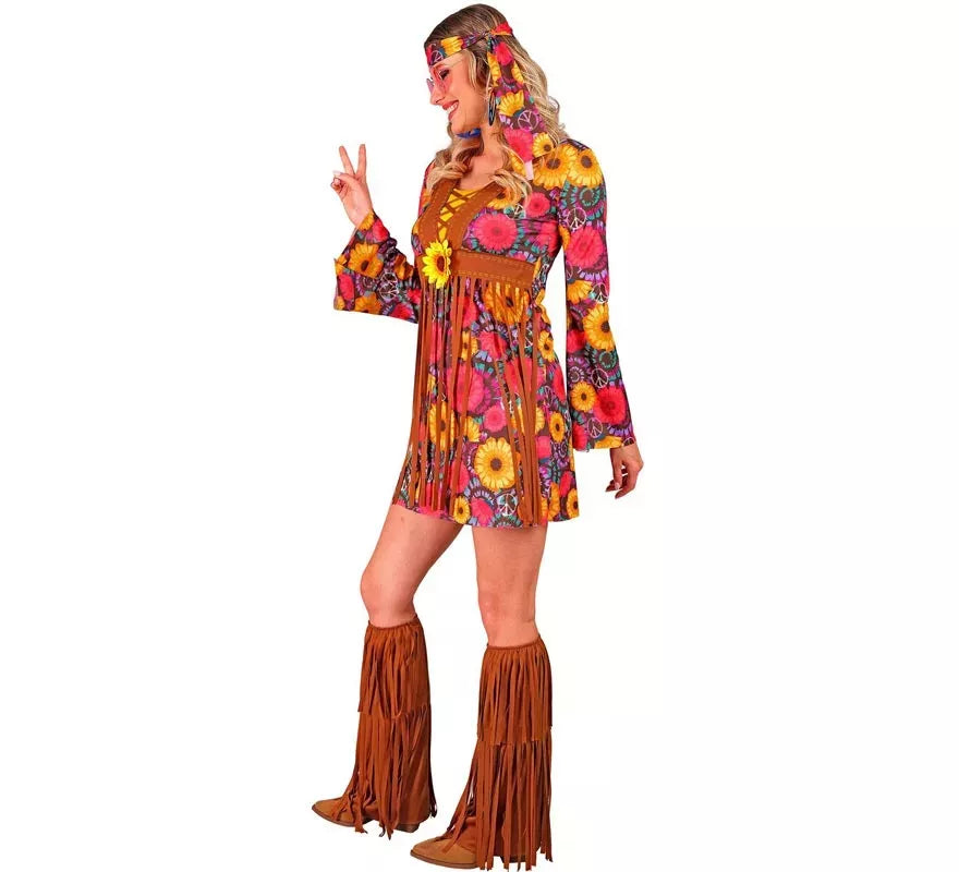 Disfraz de Hippie floral con flecos para mujer