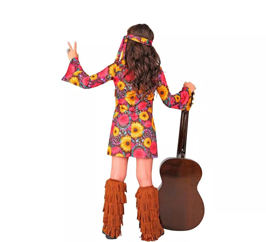 Disfraz de Hippie Floral con flecos para niña y adolescente