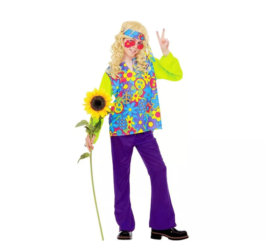 Translation missing: es.Disfraz de Hippie Floral verde para niño y adolescente