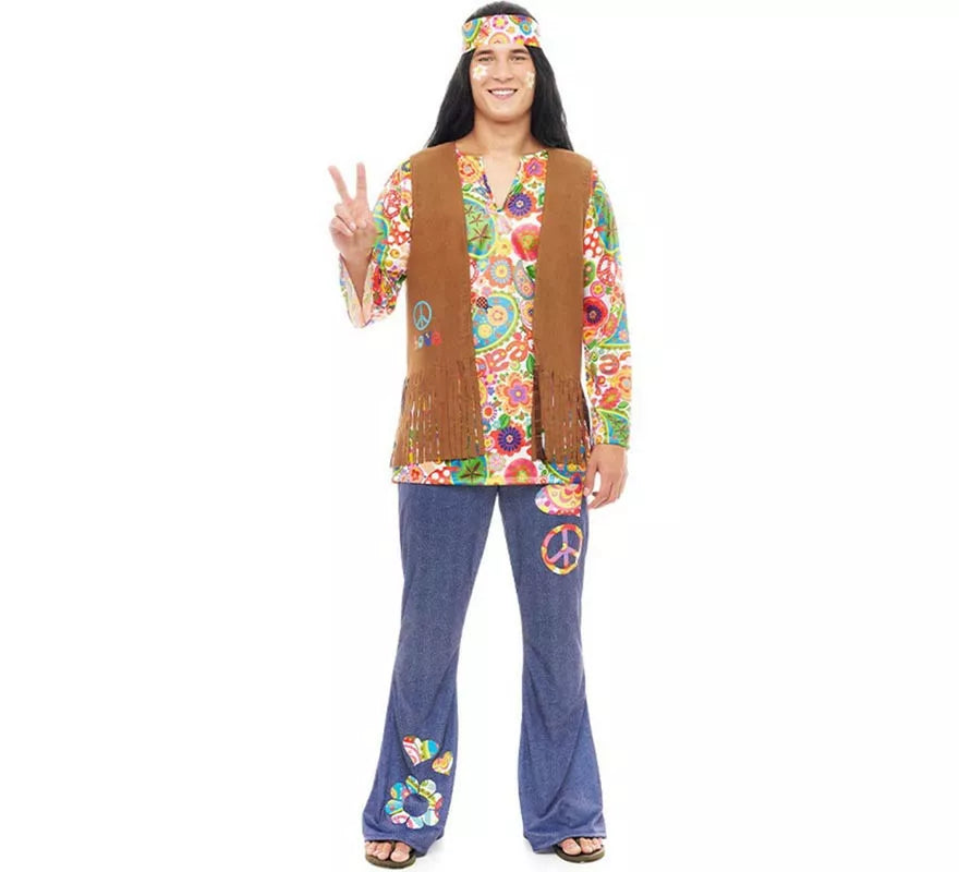 Translation missing: es.Disfraz de Hippie Flores con chaleco para hombre