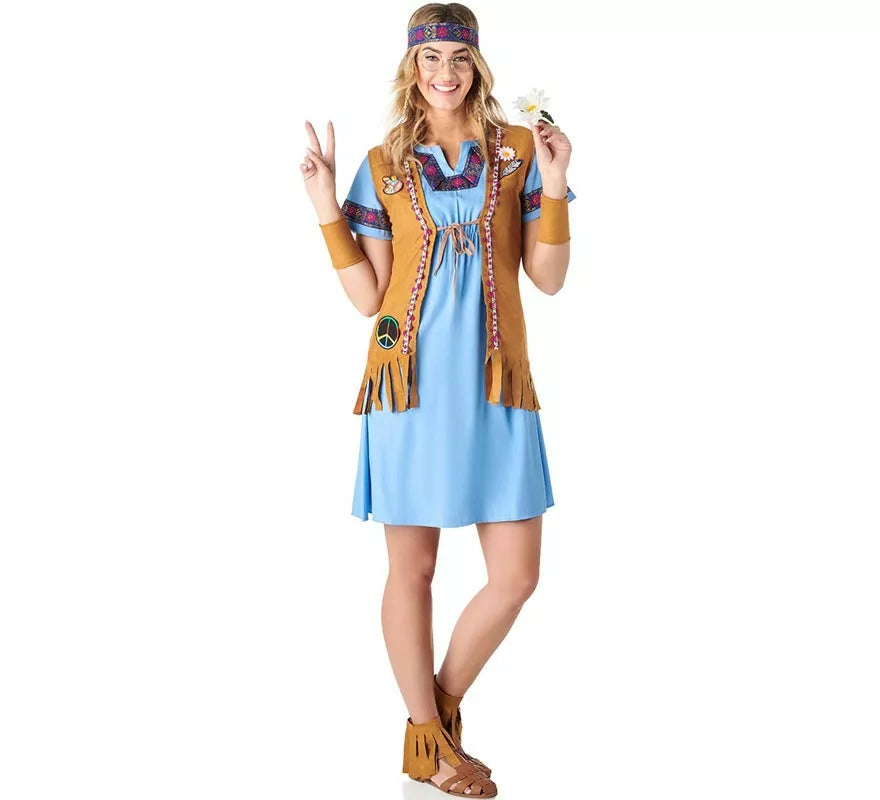 Disfraz de Hippie Jeans azul para mujer