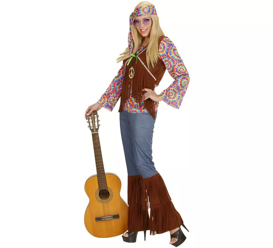 Disfraz de Hippie Psicodélica con chaleco para mujer