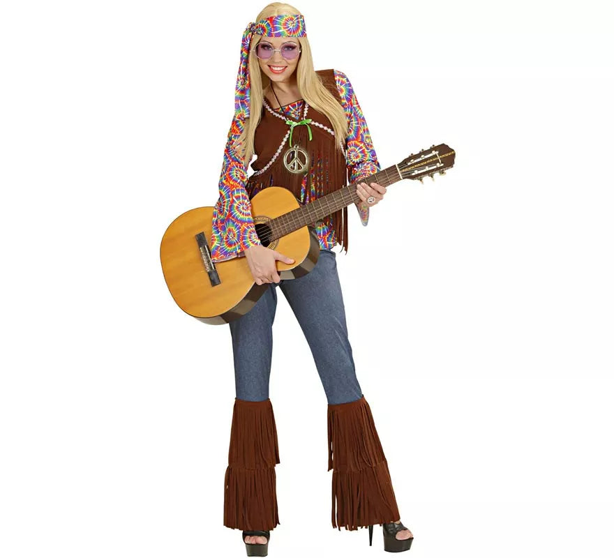 Disfraz de Hippie Psicodélica con chaleco para mujer