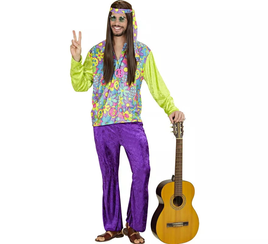 Translation missing: es.Disfraz de Hippie púrpura de terciopelo para hombre